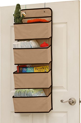 Simple Houseware 4 Pocket Over The Door Wall Mount Hanging Organizer, Beige