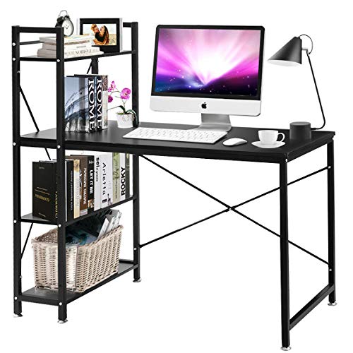 Tangkula Computer Desk, Modern Style Writing Study Table with 4 Tier Bookshelves, Home Office Desk, Compact Gaming Desk, Multipurpose PC Workstation