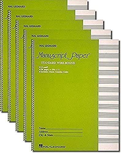Book Cover Manuscript Paper Standard Wire-Bound 12 Stave Pack of 5