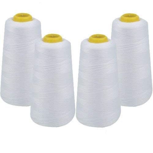 Book Cover IZO Home Goods 4-Pack of 6000 Yards (Each) White Serger Cone Thread All Purpose Sewing Thread Polyester Spools Overlock (Serger,Over Lock, Merrow, Single Needle)
