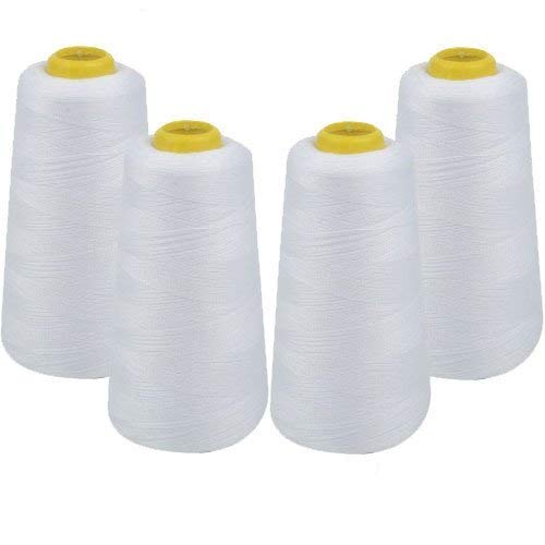 IZO Home Goods 4-Pack of 6000 Yards (Each) White Serger Cone Thread All Purpose Sewing Thread Polyester Spools Overlock (Serger,Over Lock, Merrow, Single Needle)