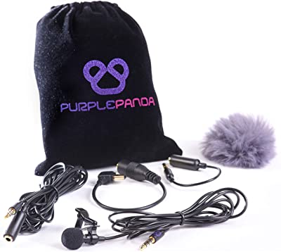 Purple Panda Lavalier Lapel Microphone Kit - Clip-on Omnidirectional Condenser Lav Mic Compatible with iPhone, iPad, GoPro, DSLR, Camcorder, Zoom/Tascam Recorder, PC, Macbook, Samsung Android