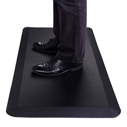 FlexiSpot Standing Desk Mat 20 in x 39 in Non-Slip Comfort Pad Kitchen Floor Mat Cushioned 3/4" Anti-Fatigue Mats for Standup Desks Kitchens Garages, Black