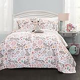 Lush Decor Pixie Fox Reversible Quilt Set, 4 Piece Set, Full/ Queen, Gray & Pink - Fun Lightweight Twin Bedding for Kids - Girls Pink Bedroom Decor