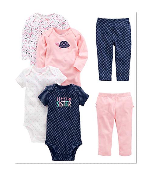 Book Cover Simple Joys by Carter's Baby Girls' 6-Piece Little Character Set, Pink/Navy Ruffle, 3-6 Months