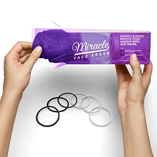 Book Cover Makeup Remover Microfiber Face Cloths 2 pack, Reusable, 6 Hair Ties (2 Count, Purple)