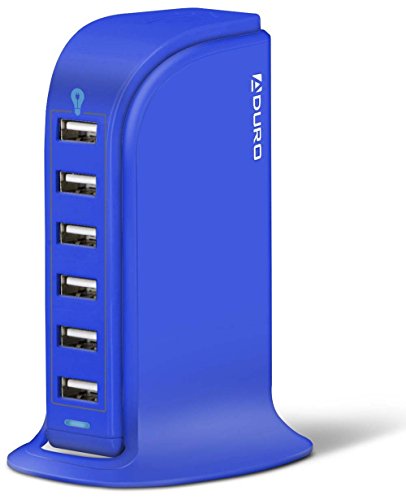 Aduro 40W 6-Port USB Desktop Charging Station Hub Wall Charger for iPhone iPad Tablets Smartphones with Smart Flow (Blue)