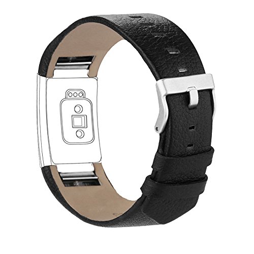 iGK Leather Replacement Bands Compatible for Fitbit Charge 2, Genuine Leather wristbands Black