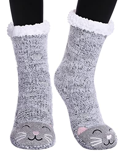 Dosoni Womens Fuzzy Slipper Socks Winter Warm Non Slip Thick Fleece Lined Home Christmas Socks with Grippers
