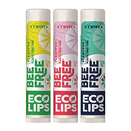 Eco Lips Bee Free Vegan Lip Balm Made Without Beeswax | Candelilla Wax, Organic Cocoa Butter & Coconut Oil Lip Care. Soothe & Moisturize Dry, Cracked and Chapped Lips - 100% Plastic-Free Plant Pod Packaging - Made in USA (Variety Pack)