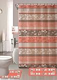 Zen 18-Piece Bathroom Set: 2-Rugs/mats, 1-Fabric Shower Curtain, 12-Fabric Covered Rings, 3-pc. Decorative Towel Set (Peach)