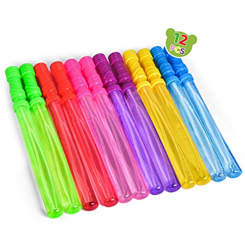 FUN LITTLE TOYS 12Packs 14" Big Bubble Wands Pack Assorted Colors for Outdoor/Indoor, Super Value Pack of Summer Toy Easter Bubbles Party Favors, 1 Dozen