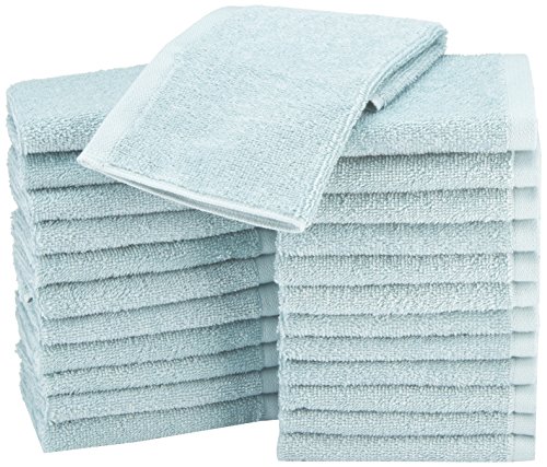 Book Cover AmazonBasics Fast Drying, Extra Absorbent, Terry Cotton Washcloths, Ice Blue - Pack of 24