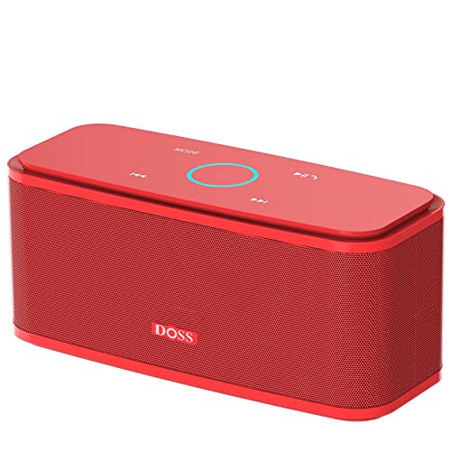 DOSS Bluetooth Speaker, SoundBox Touch Portable Wireless Speaker with 12W HD Sound and Bass, IPX5 Water-Resistant, 20H Playtime, Touch Control, Handsfree, Speaker for Home, Outdoor, Travel-Red