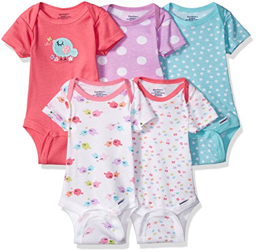GERBER Baby Girls' 5-Pack Variety Onesies Bodysuits, Little Birdie, 0-3 Months
