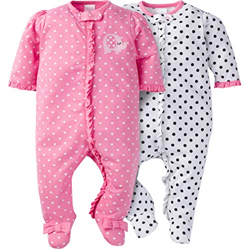 Gerber Baby Girls' 2-Pack Sleep 'N Play, elephants/flowers, 0-3 Months