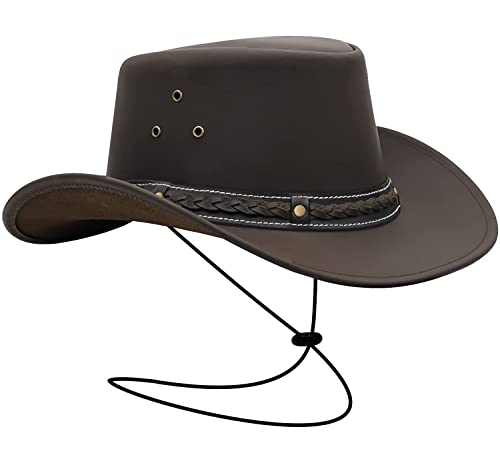 BRANDSLOCK Leather Cowboy Hat for Men Women Lightweight Handcrafted Western Shapeable Wide Brim Durable Cowgirl Outback Hat