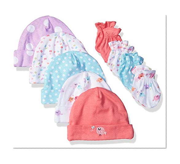 Gerber Baby Girls' 9 Piece Cap (0-6M) and Mitten (0-3M) Bundle, Birdie, Newborn