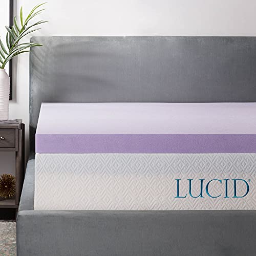 Book Cover LUCID 3 Inch Lavender Infused Memory Foam Mattress Topper - Ventilated Design - Full Size (3-Inch)