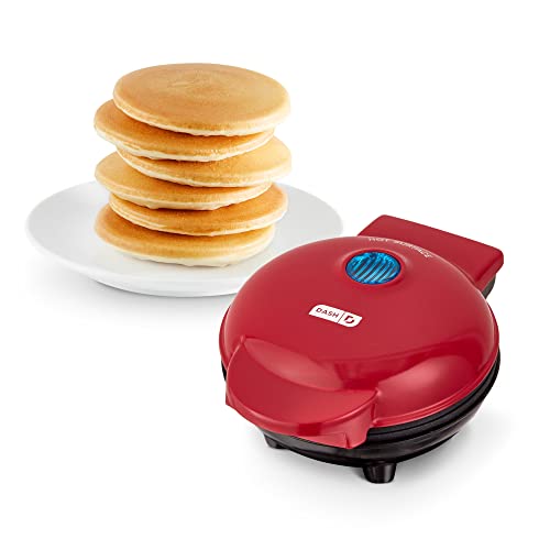 Book Cover Dash Mini Maker Electric Round Griddle for Individual Pancakes, Cookies, Eggs & other on the go Breakfast, Lunch & Snacks with Indicator Light + Included Recipe Book - Red