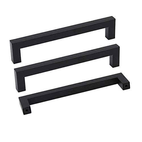 Goldenwarm 5 Pack Black Square Bar Cabinet Pull Drawer Handle Stainless Steel Modern Hardware for Kitchen and Bathroom Cabinets Cupboard,Center to Center 6-1/4in(160mm) Handles for Kitchen Cabinets
