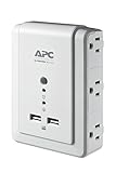 APC Wall Outlet Plug Extender, Surge Protector with USB Ports, P6WU2, (6) AC Multi Plug Outlet, 1080 Joule Surge Protection White