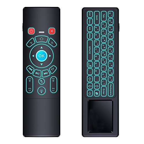 Mini Wireless Keyboard/Air Remote Control/Mouse/Touchpad with Colorful Backlit, 2.4GHz Connection, Best for Android TV Box, HTPC, IPTV, PC, Raspberry pi 3,Pad and More Devices. (Black)