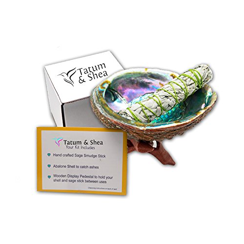 Book Cover Smudging Kit with Abalone Shell, Wooden Tripod, White Sage Smudge Stick..(Full Size)