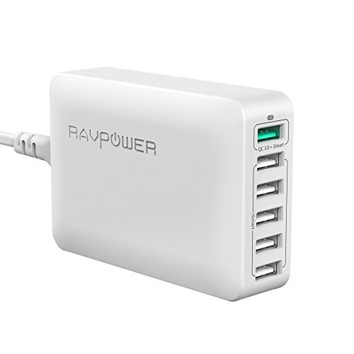 USB Quick Charger RAVPower 60W 6-Port QC 3.0 Fast Charger Desktop Charging Station, Compatible Galaxy S8 S7 S6 Edge Note and iSmart Compatible iPhone 11 Pro Max XS Max XR X 8 7 Plus, iPad and More