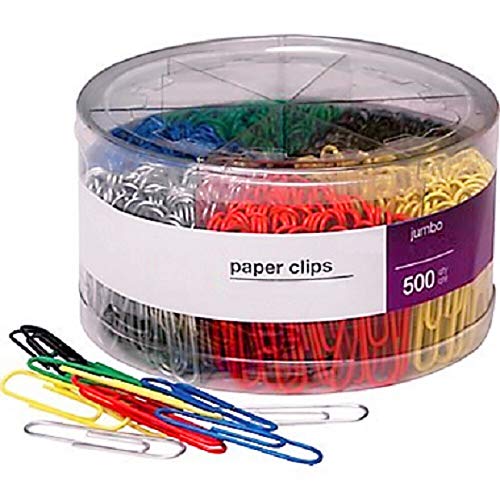 1InTheOffice Jumbo Paper Clip, Vinyl Coated Smooth Large Paper Clips 500 Pieces (Assorted Colored)