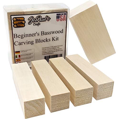 Basswood - Premium Wood Carving Kit - Best Value Real American Wood Blocks - Two Soft Wood Blank Sizes Included in This Whittling Kit Made in The USA