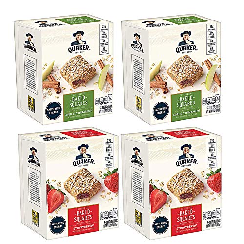 Quaker Baked Squares, Soft Baked Bars, Strawberry & Apple Cinnamon Variety Pack, 5 Count (Pack of 4)