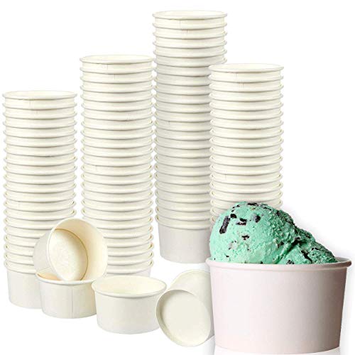 Juvale Ice Cream Sundae Cups - 100-Pack Disposable Paper Frozen Yogurt Dessert Bowls 8-Ounce, White