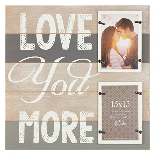 Gallery Solutions 15FW1359 2 Collage Wall Hanging Picture, 4x6 LOVE YOU MORE PLANK FRAME with 2-4X6 OPENINGS, Brown