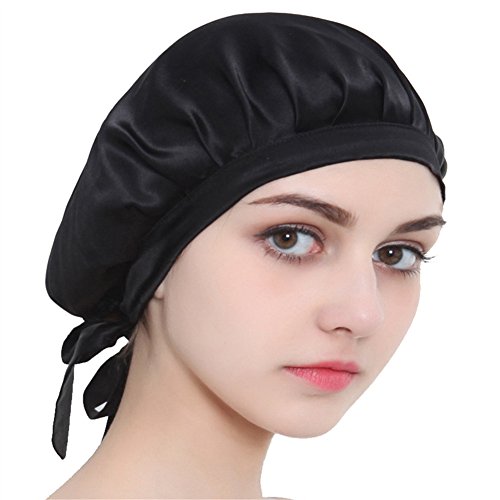 Book Cover 100% Mulberry Silk Night Sleeping Cap Bonnet Hats for Women, Chemo Caps Cancer Headwear Skull Cap,Very Silky & Comfortable
