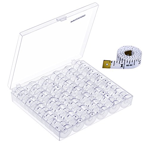 Book Cover Paxcoo 36 Pcs Transparent Plastic Sewing Machine Bobbins with Case and Soft Measuring Tape for Brother Singer Babylock Janome Kenmore
