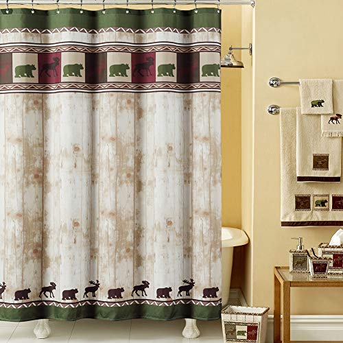 Book Cover DS BATH Woodland Vintage Bear Shower Curtain,Polyester Microfiber Fabric Shower Curtain,Lodge Shower Curtains for Bathroom,Dk Green Printed Waterproof Bathroom Curtains,72 inches W x 72 inches H
