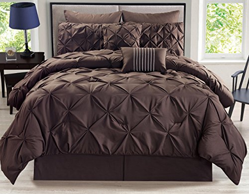 Book Cover 8 Piece Rochelle Pinched Pleat Coffee Comforter Set King