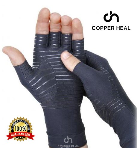COPPER HEAL Arthritis Compression Gloves - Best Medical Copper Glove Guaranteed to Work for Rheumatoid Arthritis, Carpal Tunnel, RSI Osteoarthritis & Tendonitis Open in Fingers Fingerless Fit Size L