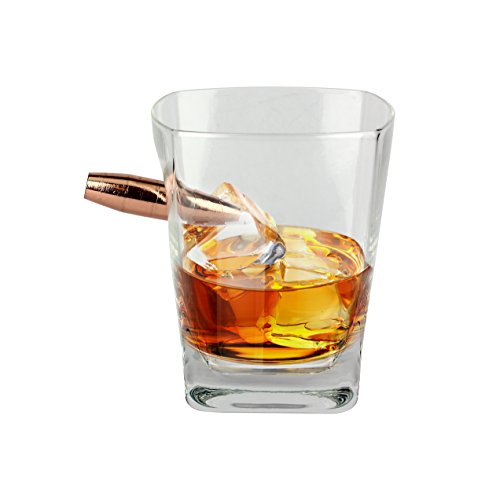 Barbuzzo Last Man Standing - Bullet Whiskey Glass - Durable Hand Blown Glass - Hand Sculpted with a Faux 50 Caliber Bullet - Great Man Gift and Addition to the Man Cave - Holds 10 Ounces