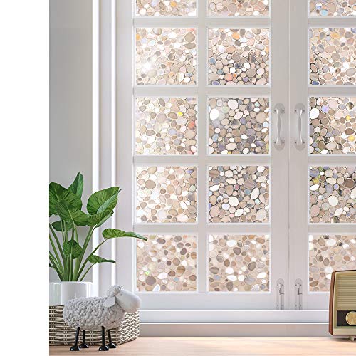 Rabbitgoo Decorative Window Film Non-Adhesive, Window Privacy Film for Glass Windows, Frosted Window Clings for Home Office Privacy & UV Protection, Glue-Free (3D Pebbles, 17.5 x 78.7 inches)