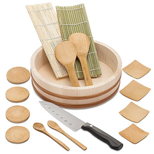 Elvoki Bamboo Sushi Making Kit - 15 Piece Sushi Accessory Pack Plus Sushi Knife.