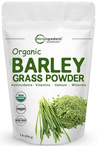 Sustainably US Grown, Organic Barley Grass Powder, 1 Pound, Rich Fiber, Vitamins, Minerals, Antioxidants, Chlorophyll, Essential Amino Acids and Protein. No Irradiated, No GMOs and Vegan Friendly.