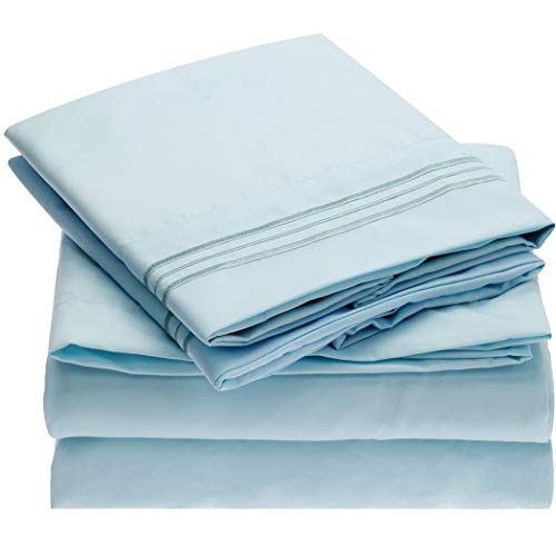 Book Cover Mellanni Bed Sheet Set - Brushed Microfiber 1800 Bedding - Wrinkle, Fade, Stain Resistant - 5 Piece (Split King, Baby Blue)