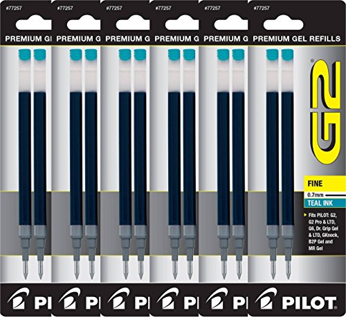 Value Pack of 6 - Pilot G2 Gel Ink Refills for Rolling Ball Pen, Fine Point, Teal (77257)