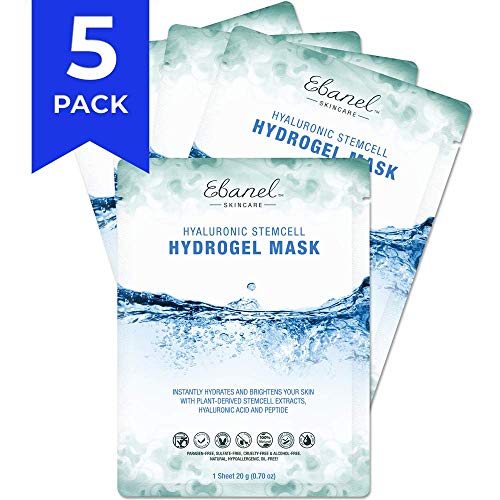 Ebanel Korean Hydrogel Facial Face Mask Sheet,5 Pack,Dark Spot Brightening Hyaluronic Acid Facial Masks, Instant Hydrating Moisturizing Anti-Aging Anti-Wrinkle with Stem Cell Extracts, Peptide Essence
