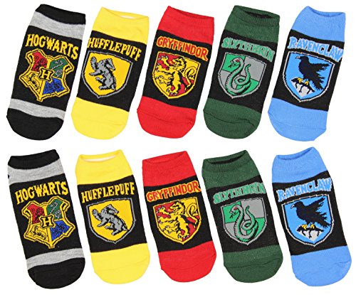 Book Cover Harry Potter Kids/Youth Hogwarts House Crests 5 Pack Low Cut Socks, Shoe Size 9-3, Sock Size 6-8.5, Multi