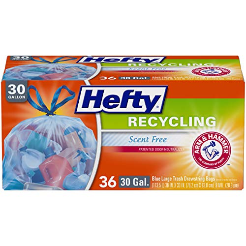 Book Cover Hefty Recycling Trash Bags, Blue, 30 Gallon, 36 Count