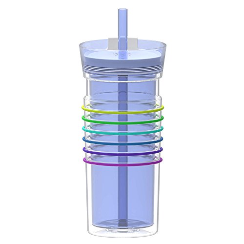 Zak Designs HydraTrak Insulated Tumblers, 16oz, Periwinkle-Rainbow w/Straw