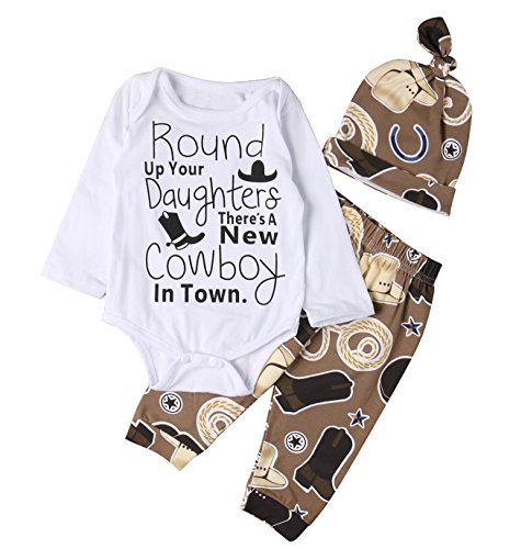 Lily.Pie Newborn Baby Boys Funny Bodysuits with Leggings Caps 3pcs Outfit Clothes